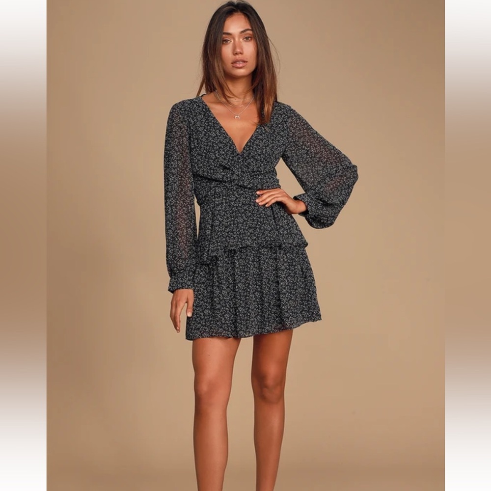 Lulus Tell You I Love You Black Floral Print Twist-front Mini Dress - Size XS